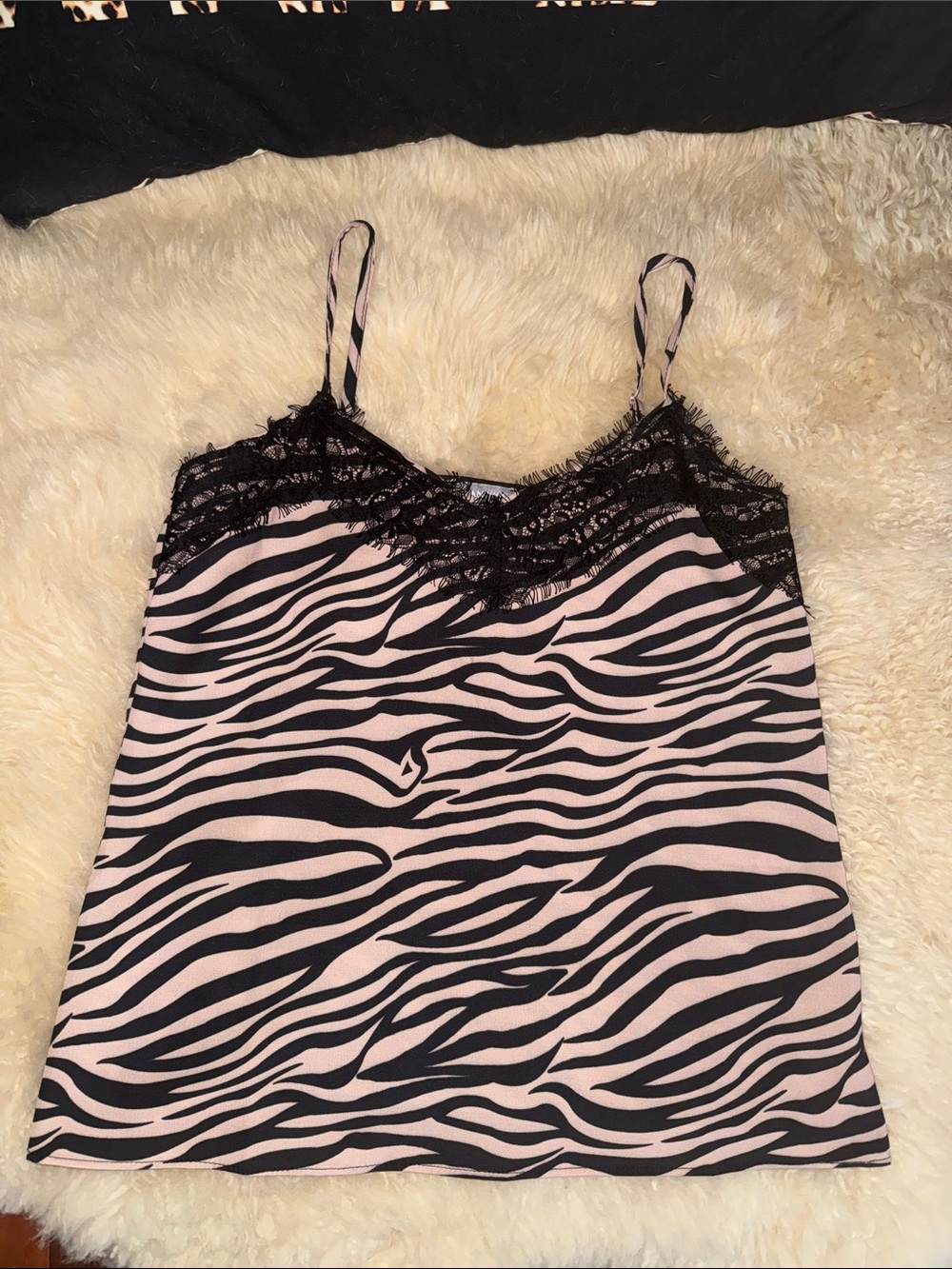 Milan Kiss Lace-Trim Zebra Print Cami Top in Pink and Black Small NWOT